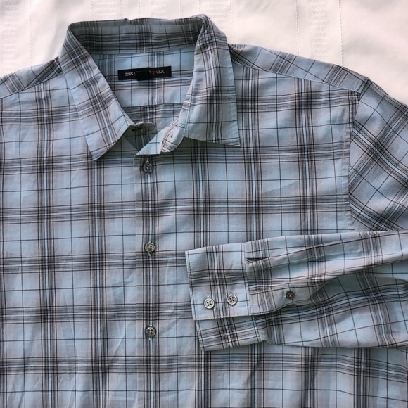 John Varvatos shirt button down blue plaid long sleeve men’s size XL - Picture 1 of 9